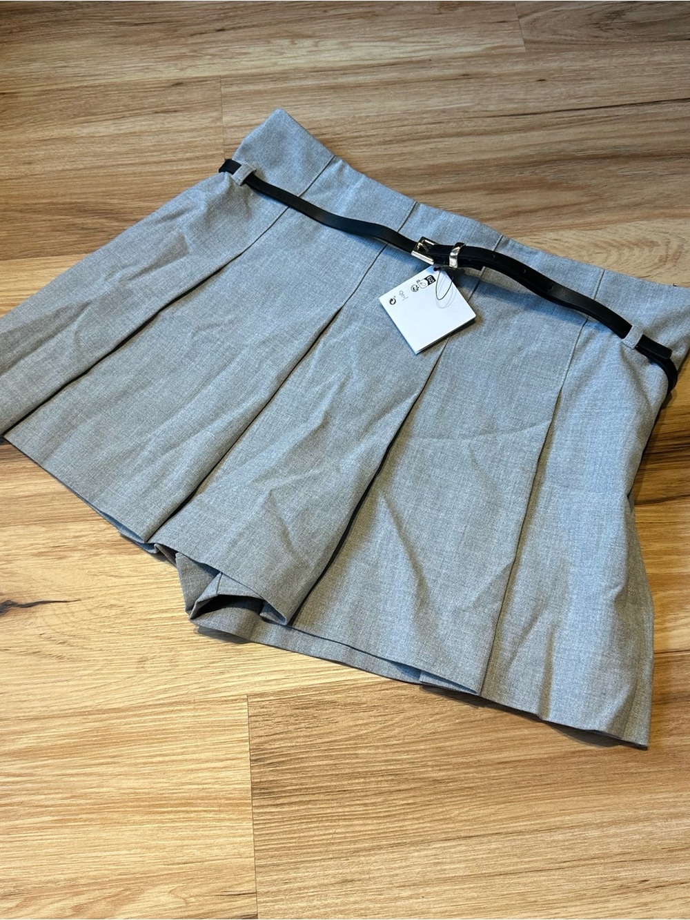 Grey Zara Pleated Mini Skort with Belt